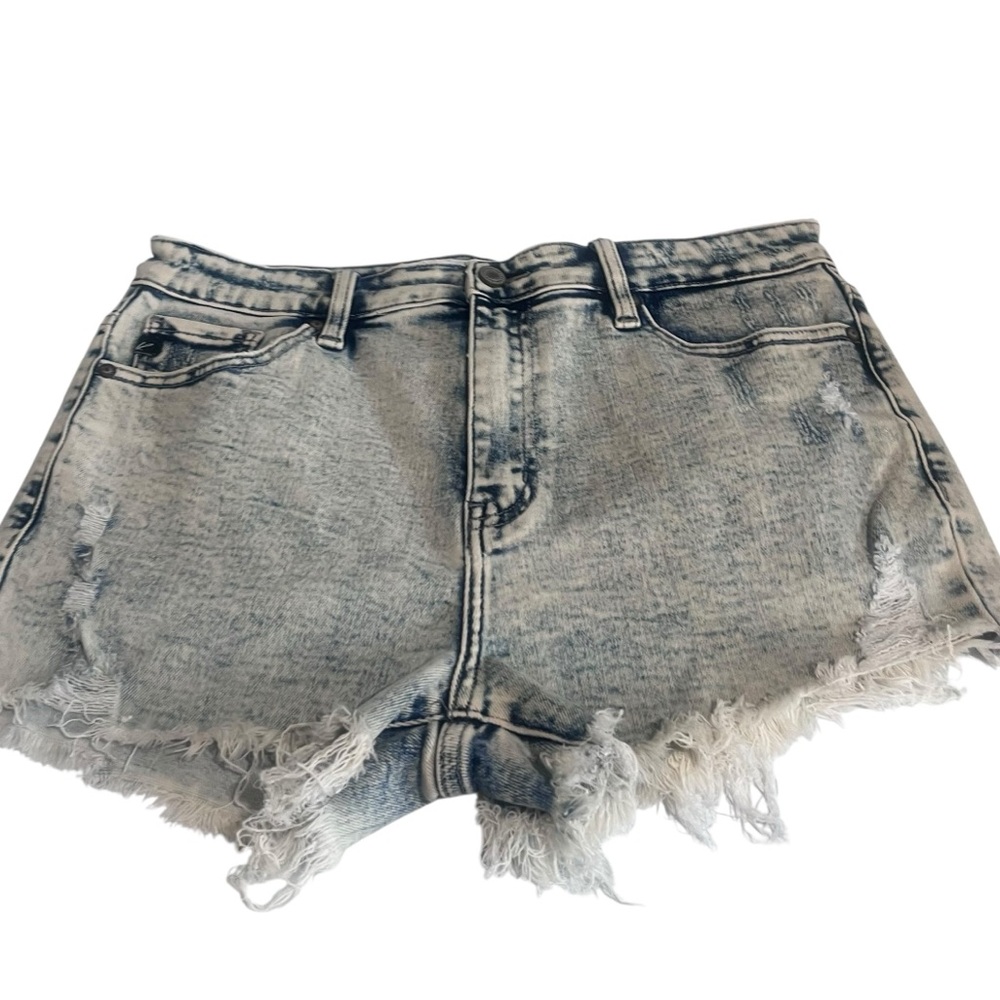KanCan Acid Wash High Rise Distressed Denim Cutoff Shorts Frayed Hem